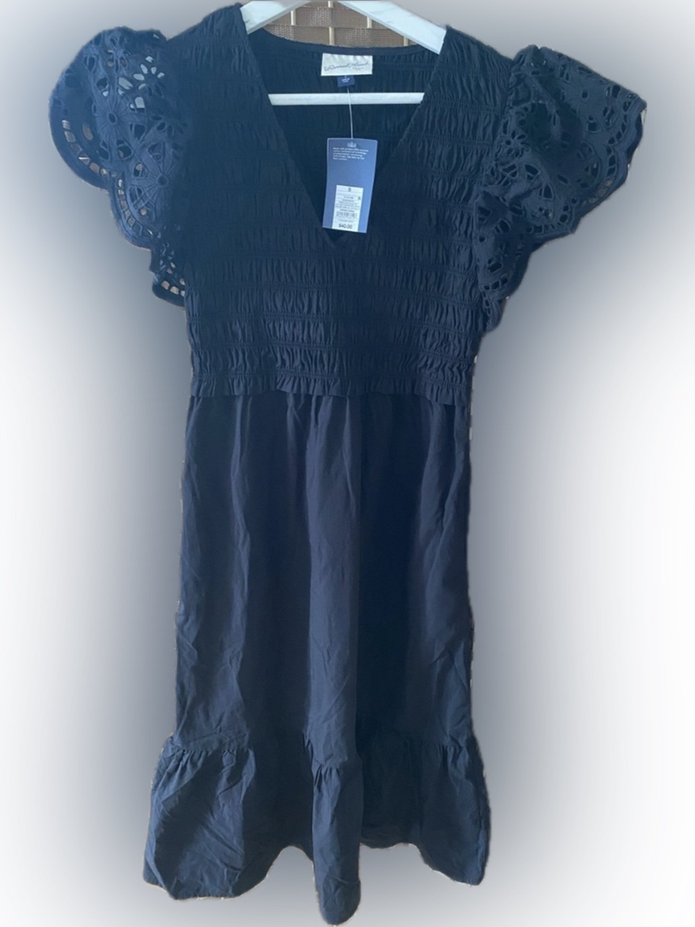 Universal Thread Black Eyelet Flutter Sleeve V-Neck Midi Dress
